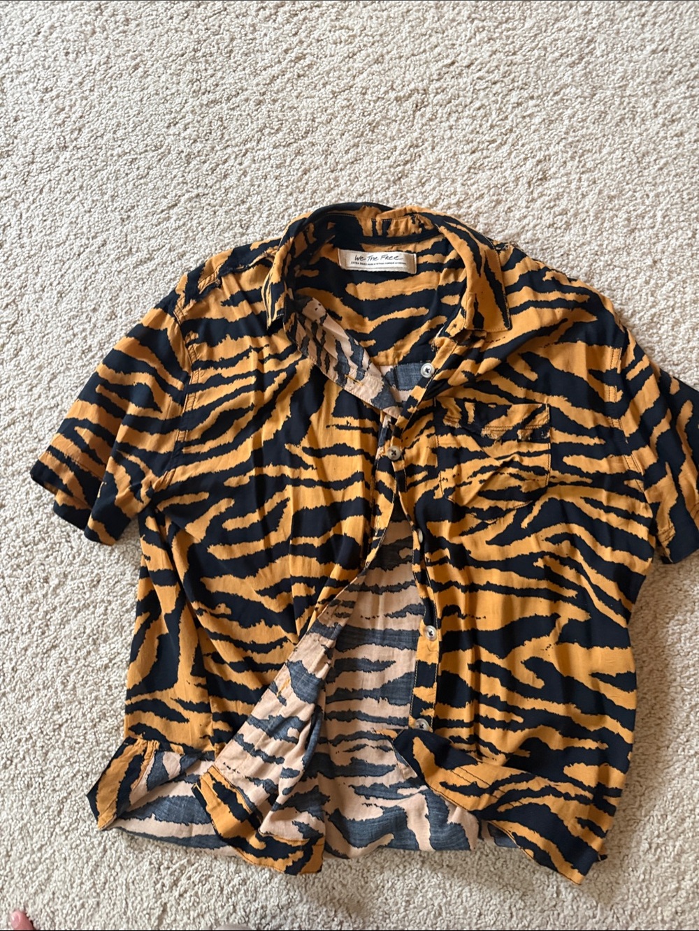 Free people Short-Sleeve Tiger-Print Button Shirt - Mustard/Black
